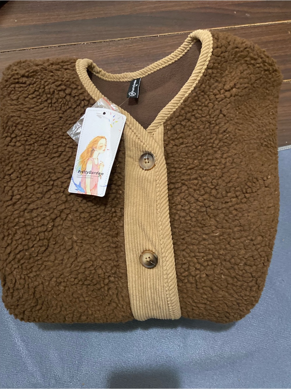 Pretty Garden Womens XS Teddy Bear Cardigan Faux Fur Plush Warm Brown NEW